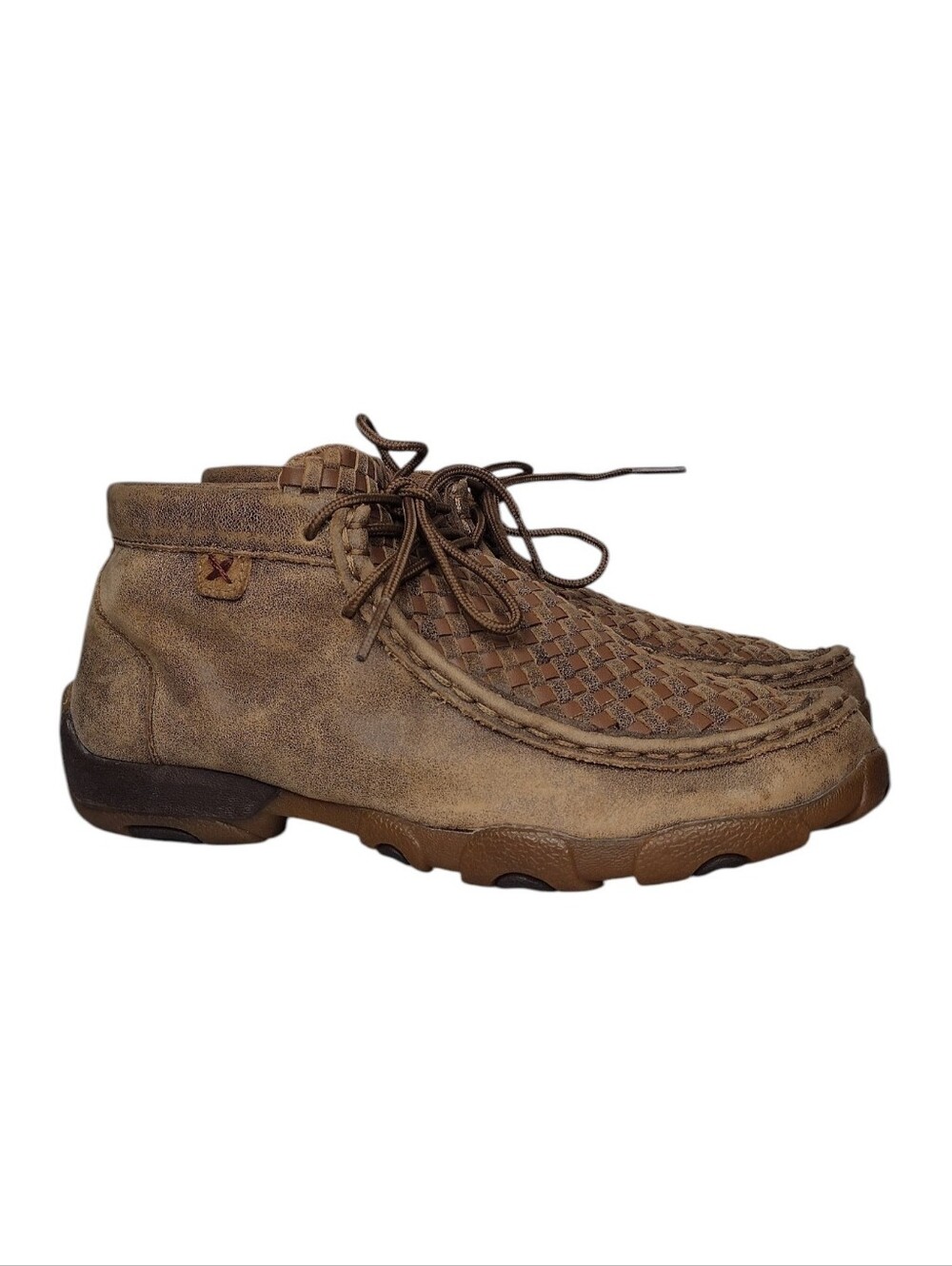 Twisted X Brown Woven Leather Moc Toe Lace-Up Chukka Boots Sz 3